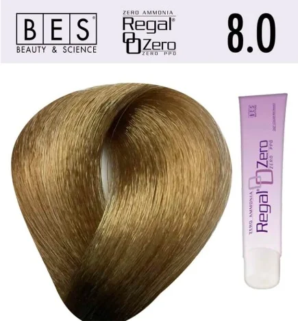 Tinte para el cabello, sin amoniaco Bes Regal Zero 8.0 Rubio Claro 100 ml