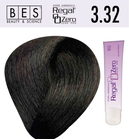 Tinte para el cabello, sin amoniaco Bes Regal Zero 3.32 Castaño Oscuro Dorado Iris 100 ml
