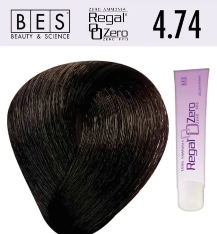 Tinte para el cabello, sin amoniaco Bes Regal Zero 4.74 Castaño Tabaco Cobrizo 100 ml