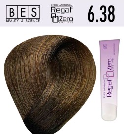 Tinte para el cabello, sin amoniaco Bes Regal Zero 6.38 Rubio Oscuro Ámbar Dorado 100 ml