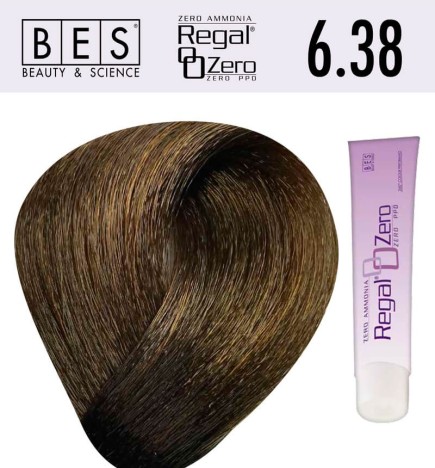 Tinte para el cabello, sin amoniaco Bes Regal Zero 6.38 Rubio Oscuro Ámbar Dorado 100 ml