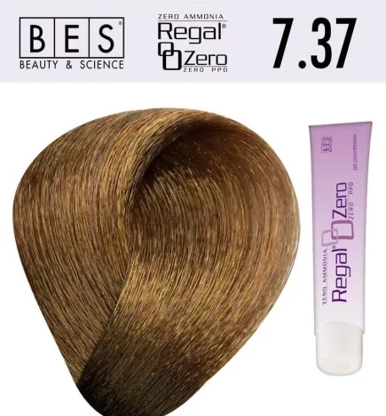 Tinte para el cabello, sin amoniaco Bes Regal Zero 7.37 Rubio Dorado Tabaco 100 ml