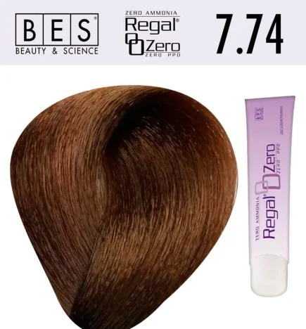 Tinte para el cabello, sin amoniaco Bes REGAL ZERO 7.74 RUBIO TABACO COBRIZO 100 ml