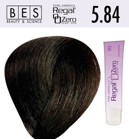Tinte para el cabello, sin amoniaco Bes Regal Zero 5.84 Castaño Claro Beige Cobrizo 100 ml