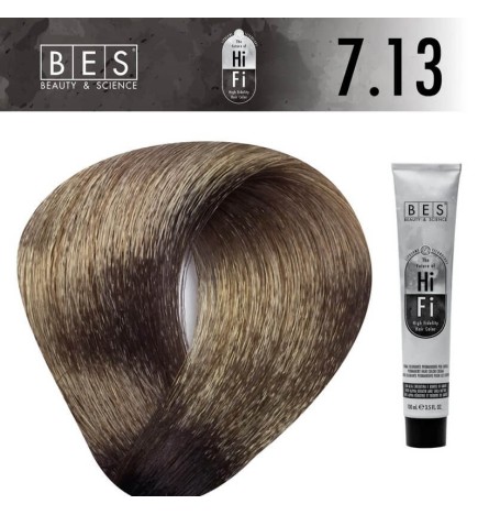 Tinte permanente para el cabello, bes HI-FI 7.13 RUBIO CENIZO DORADO 100 ml
