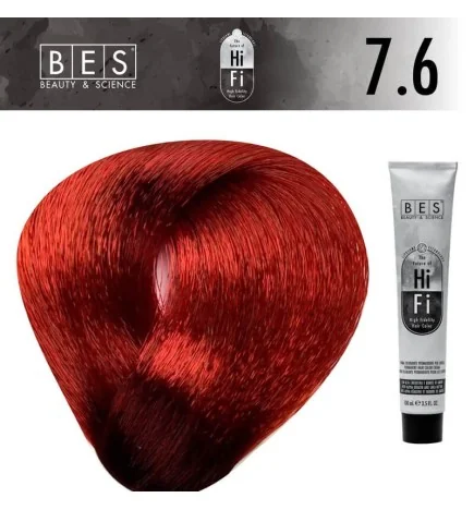 Tinte permanente para el cabello, bes HI-FI 7.6 RUBIO ROJO INTENSO 100 ml