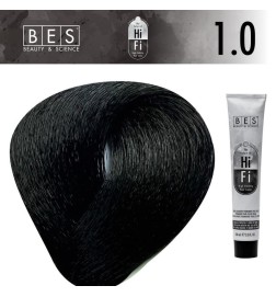 HI-FI 1.0 Negro tinte permanente para el cabello BES  100 ml tono profesional negro intenso