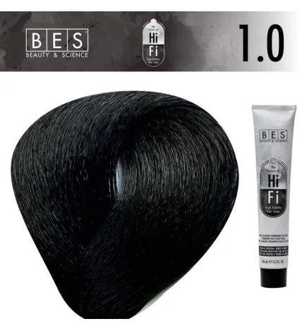 Permanent hair color BES HI-FI 1.0 Black 100 ml intense professional black shade