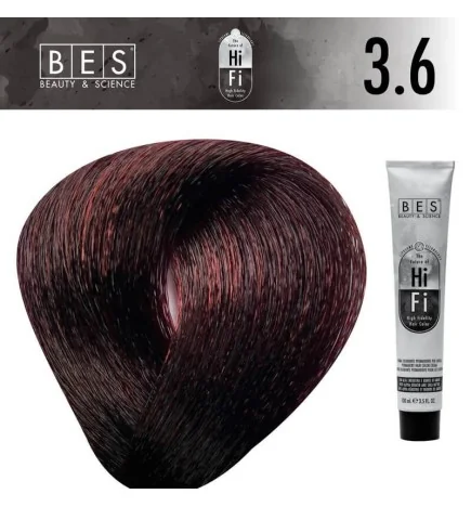 BES HI-FI 3.6 Castaño Oscuro Rojo Intenso 100 ml. Tinte permanente para el cabello color profesional con reflejos rojos intensos