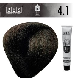 Tinte permanente para el cabello BES HI-FI 4.1 Castaño Ceniza 100 ml color profesional marrón con matices ceniza fríos