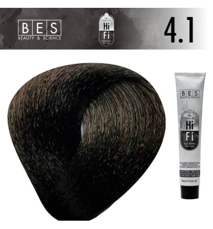 Permanent hair color BES HI-FI 4.1 Ash Brown 100 ml professional brown shade with cool ash tones for natural results