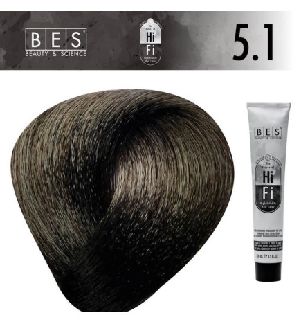 Tinte permanente para el cabello, bes HI-FI 5.1 CASTAÑO CENIZA 100 ml