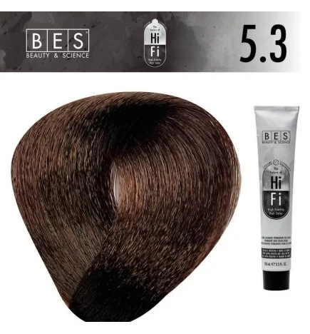 Tinte permanente para el cabello, bes HI-FI 5.3 CASTAÑO CLARO DORADO 100 ml