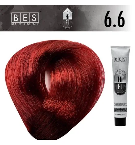 Tinte permanente para el cabello, bes HI-FI 6.6 RUBIO OSCURO ROJO INTENSO 100 ml