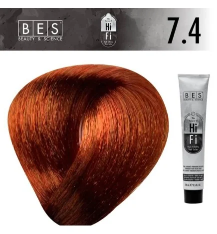 Tinte permanente para el cabello, BES Hi-Fi 7.4 Rubio Cobrizo 100 ml
