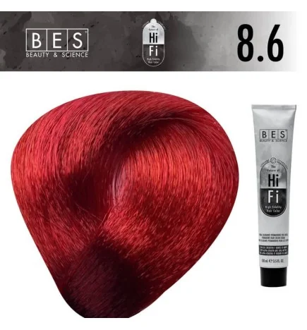 Tinte permanente para el cabello, bes HI-FI 8.6 RUBIO CLARO ROJO INTENSO 100 ml