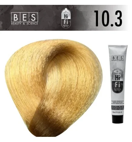 BES HI-FI 10.3 Platinum Golden Blonde 100 ml. Permanent hair colour warm and luminous professional blonde shade