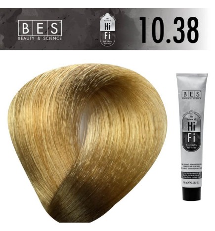BES HI-FI 10.38 Platinum Golden Beige Blonde 100 ml. Permanent hair colour soft and warm professional blonde shade