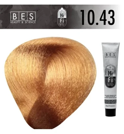 BES HI-FI 10.43 Rubio Platino Cobre Dorado 100 ml. Tinte permanente para el cabello tono rubio profesional cálido e intenso