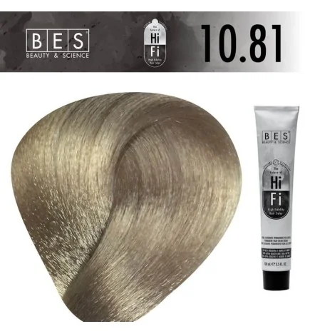 BES HI-FI 10.81 Rubio Ultra Claro Beige Ceniza 100 ml. Tinte permanente para el cabello tono rubio profesional neutro y frío