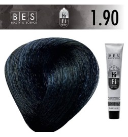 Tinte permanente para el cabello HI-FI 1.90 Negro Azul  tono profesional negro azulado 100 ml.