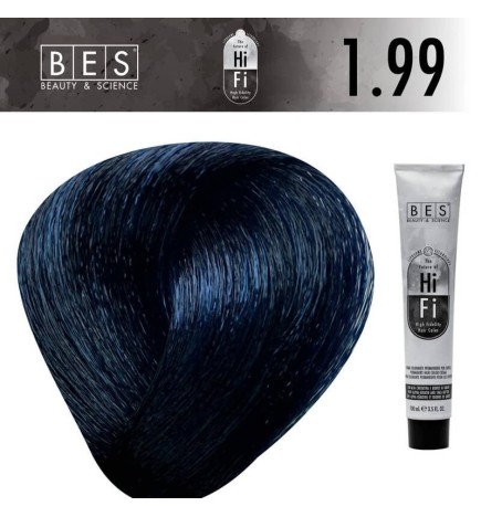 BES HI-FI 1.99 Cobalt Black 100 ml Permanent hair color professional black shade with cobalt reflections