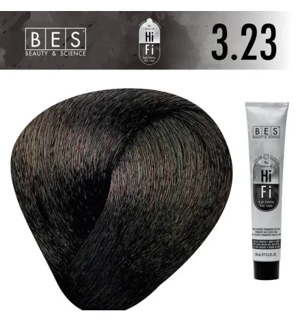 BES HI-FI 3.23 Castaño Oscuro Violeta Dorado 100 ml. Tinte permanente para el cabello tono marrón con reflejos cálidos y fríos