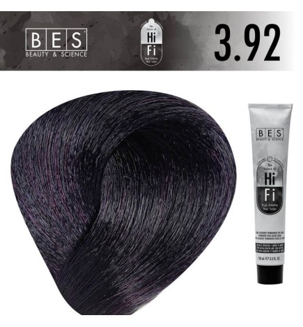 BES HI-FI 3.92 Blue Violet Dark Brown 100 ml. Permanent hair colour professional shade with cool blue-violet tones