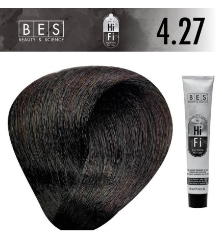 Tinte permanente para el cabello BES HI-FI 4.27 Castaño Violeta Tabaco 100 ml. color profesional marrón con matices cálidos