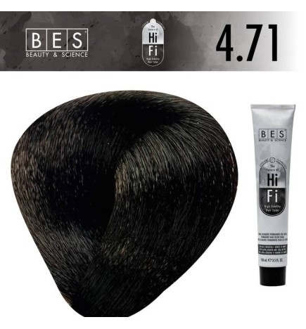Tinte permanente para el cabello, bes HI-FI 4.71 CASTAÑO TABACO CENIZA 100 ml