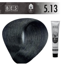 Tinte permanente para el cabello, bes HI-FI 5.13 CASTAÑO CLARO CENIZA DORADO 100 ml