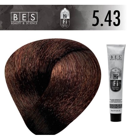 Tinte permanente para el cabello, bes HI-FI 5.43 CASTAÑO CLARO COBRE DORADO 100 ml