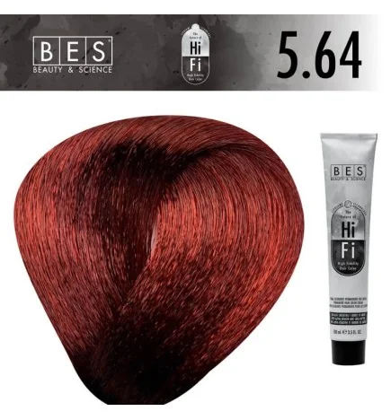 Tinte permanente para el cabello, bes HI-FI 5.64 CASTAÑO CLARO ROJO COBRE 100 ml