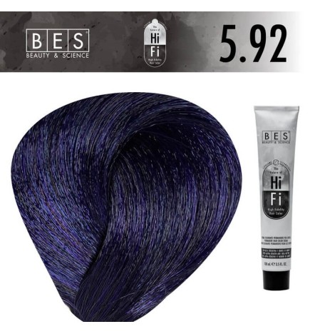 Tinte permanente para el cabello, bes HI-FI 5.92 AZUL VIOLETA MARRÓN CLARO 100 ml