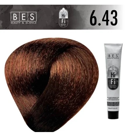 Tinte permanente para el cabello, bes HI-FI 6.43 RUBIO OSCURO COBRE DORADO 100 ml