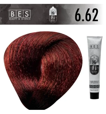 Tinte permanente para el cabello, bes HI-FI 6.62 RUBIO OSCURO ROJO VIOLETA 100 ml
