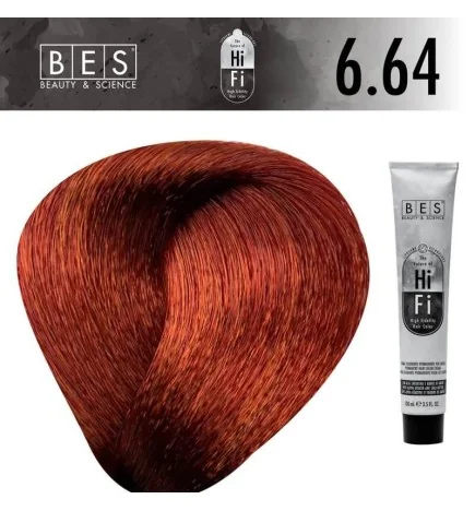 Tinte permanente para el cabello, bes HI-FI 6.64 RUBIO OSCURO ROJO COBRE 100 ml