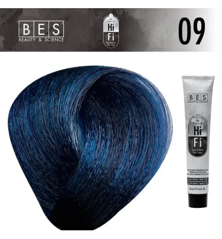 Tinte permanente para el cabello BES HI-FI 09 Azul 100 ml tono profesional azul intenso