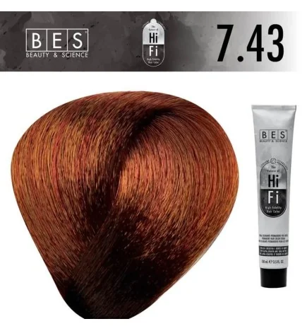 Tinte permanente para el cabello, Hi-Fi 7.43 Rubio Cobre Dorado 100 ml