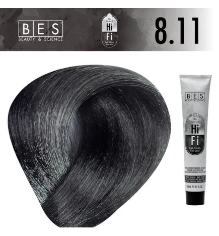 Hi-Fi 8.11 Intense Ash Light Blonde - hair dye with vegetal liposomes BES