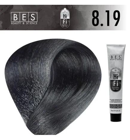 Tinte permanente para el cabello, bes HI-FI 8.19 CENIZA AZUL CLARO RUBIO 100 ml