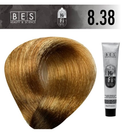Tinte permanente para el cabello, bes HI-FI 8.38 RUBIO CLARO DORADO BEIGE 100 ml