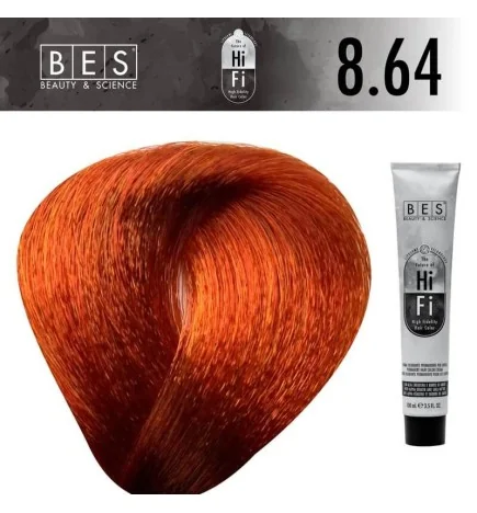 Tinte permanente para el cabello, bes HI-FI 8.64 RUBIO CLARO ROJO COBRE 100 ml