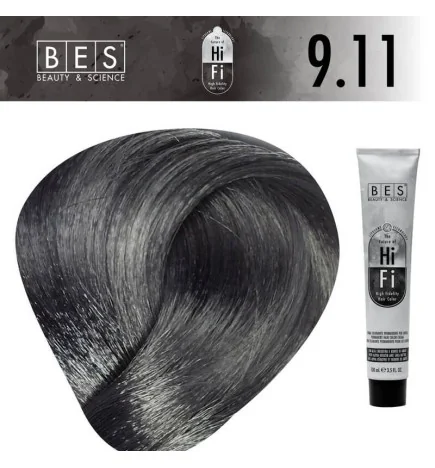 Tinte permanente para el cabello, bes HI-FI 9.11 RUBIO MUY CLARO CENIZA INTENSO 100 ml